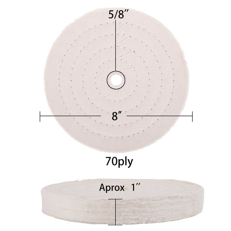 SCOTTCHEN عجلة تلميع سكوتشين 8" x 5/8" عمود x 70 طبقة قطن أبيض ناعم لطاحونة العمل - 1 قطعة - Image 2